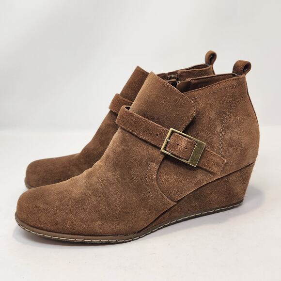 Franco Sarto Womens Anita Brown Suede Wedge Ankle Boots Booties Size 8 M Zipper - Picture 4 of 9